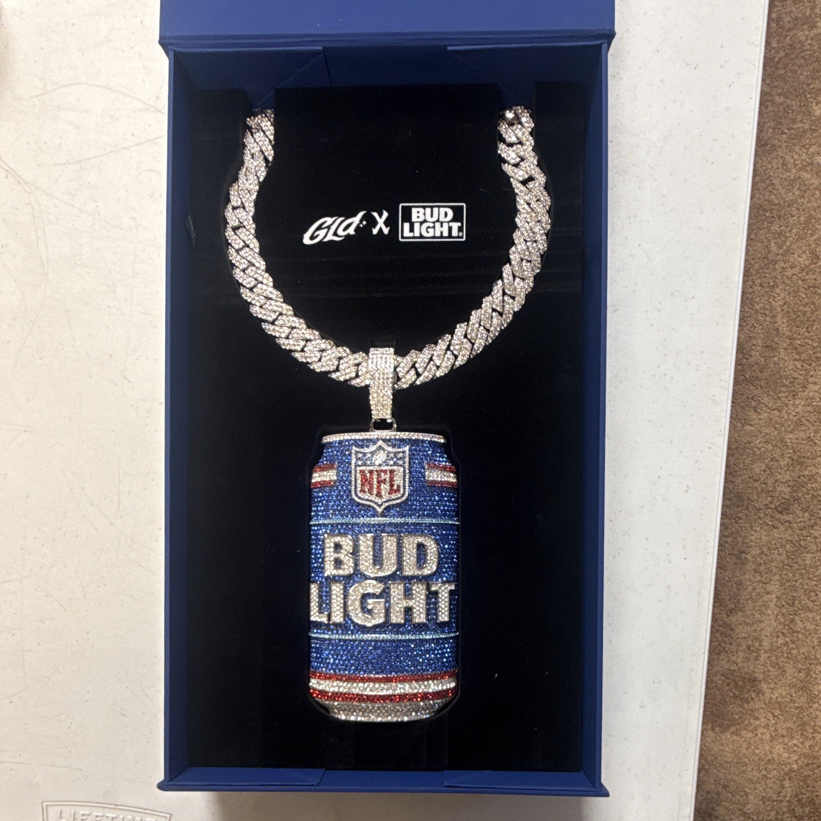 GLD x Bud Light NFL Men’s Cuban Link Chain Necklace Can Charm Pavé Signed
