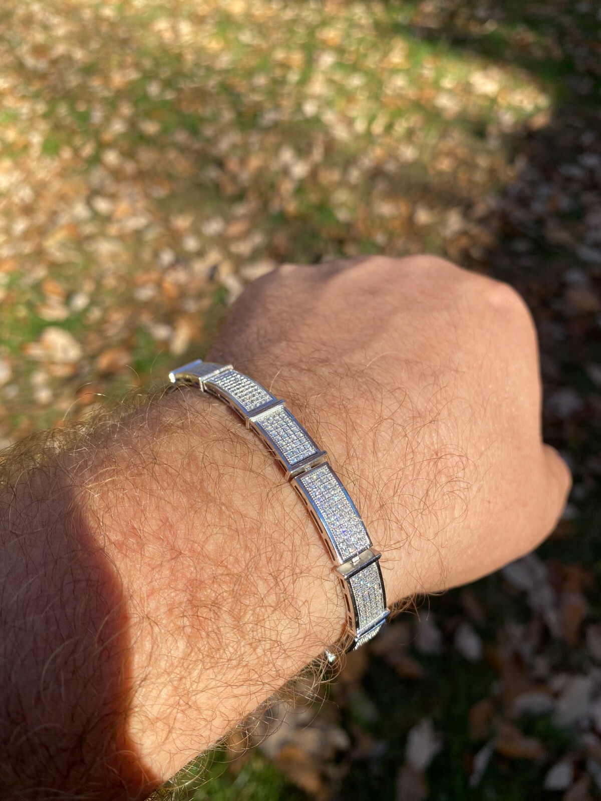 Real Solid 925 Sterling Silver Mens Iced Flooded Out Bracelet CZ Hip Hop Tennis