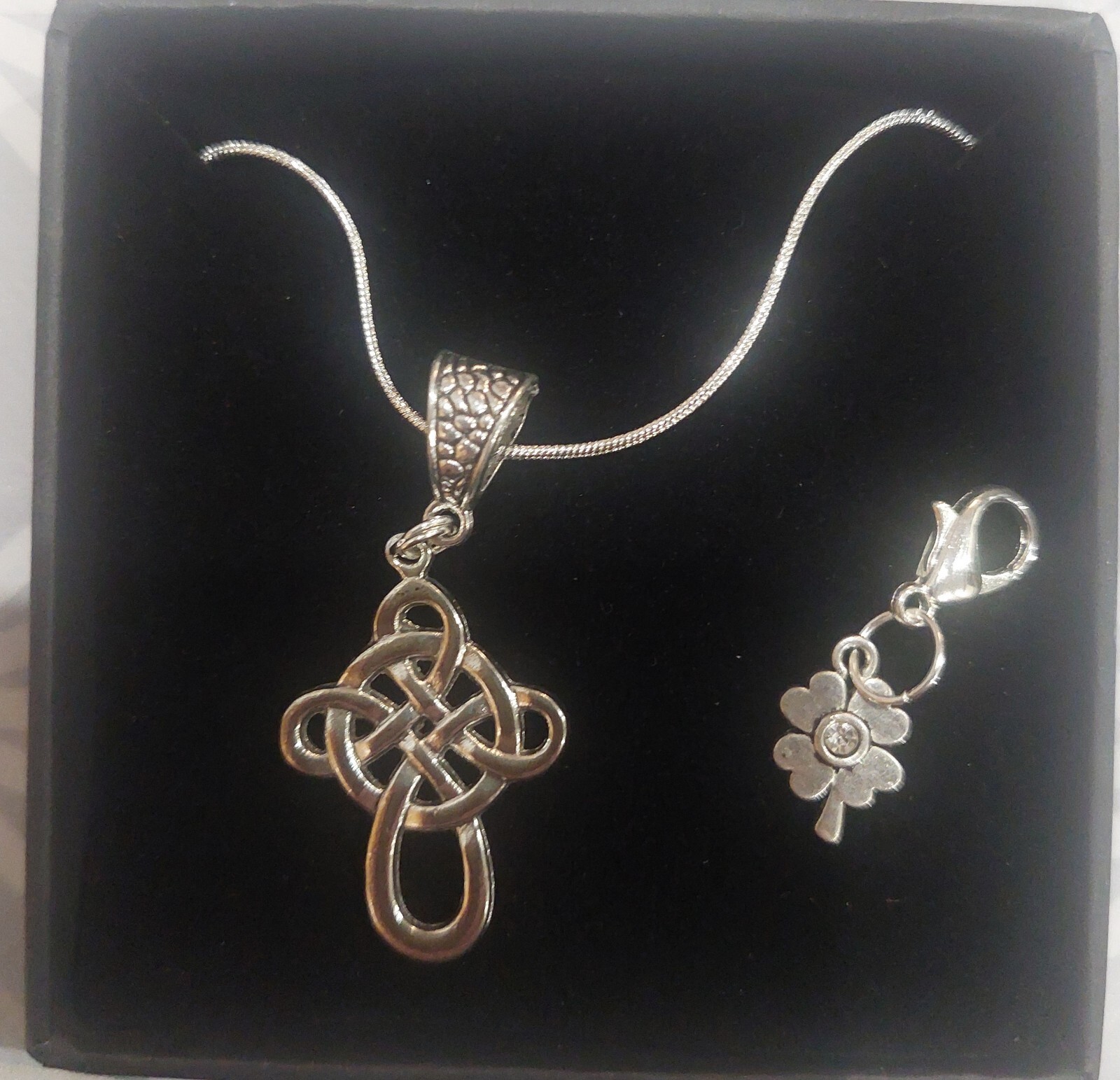 Sterling Silver 22 Inch Chain with Celtic Cross Pendant and Shamrock Purse Clip