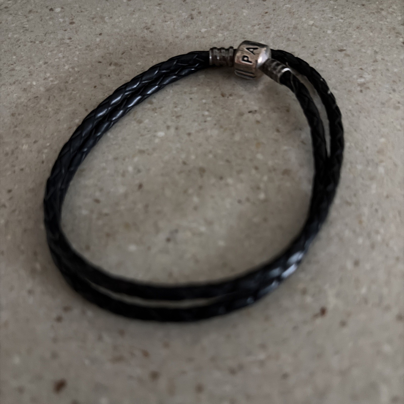 Pandora Double Wrap Black Leather Bracelet, 40cm / 15.75” men’s