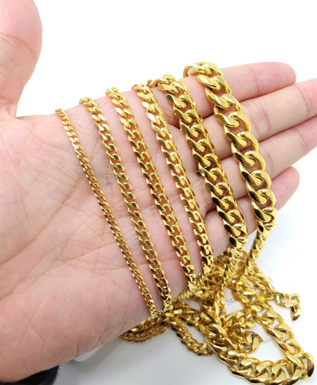 Miami Cuban Curb Link Chain Necklace or Bracelet 18k Gold Plated Stainless Steel