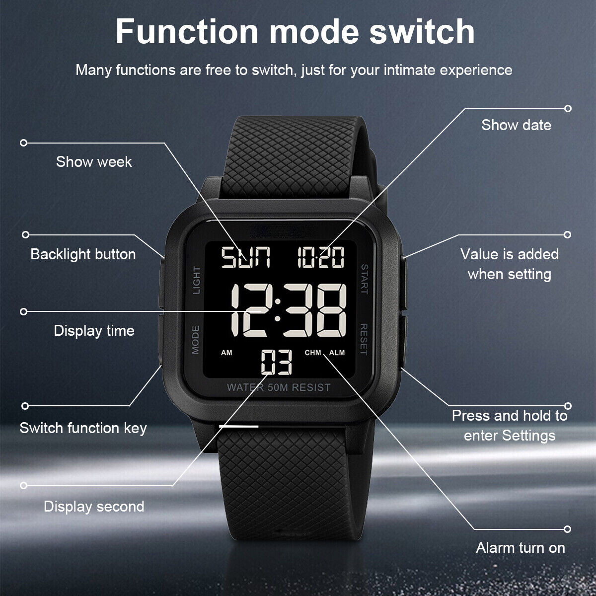 Men’s Military Sports Watch LED Screen Large Digital Face Waterproof Wristwatch
