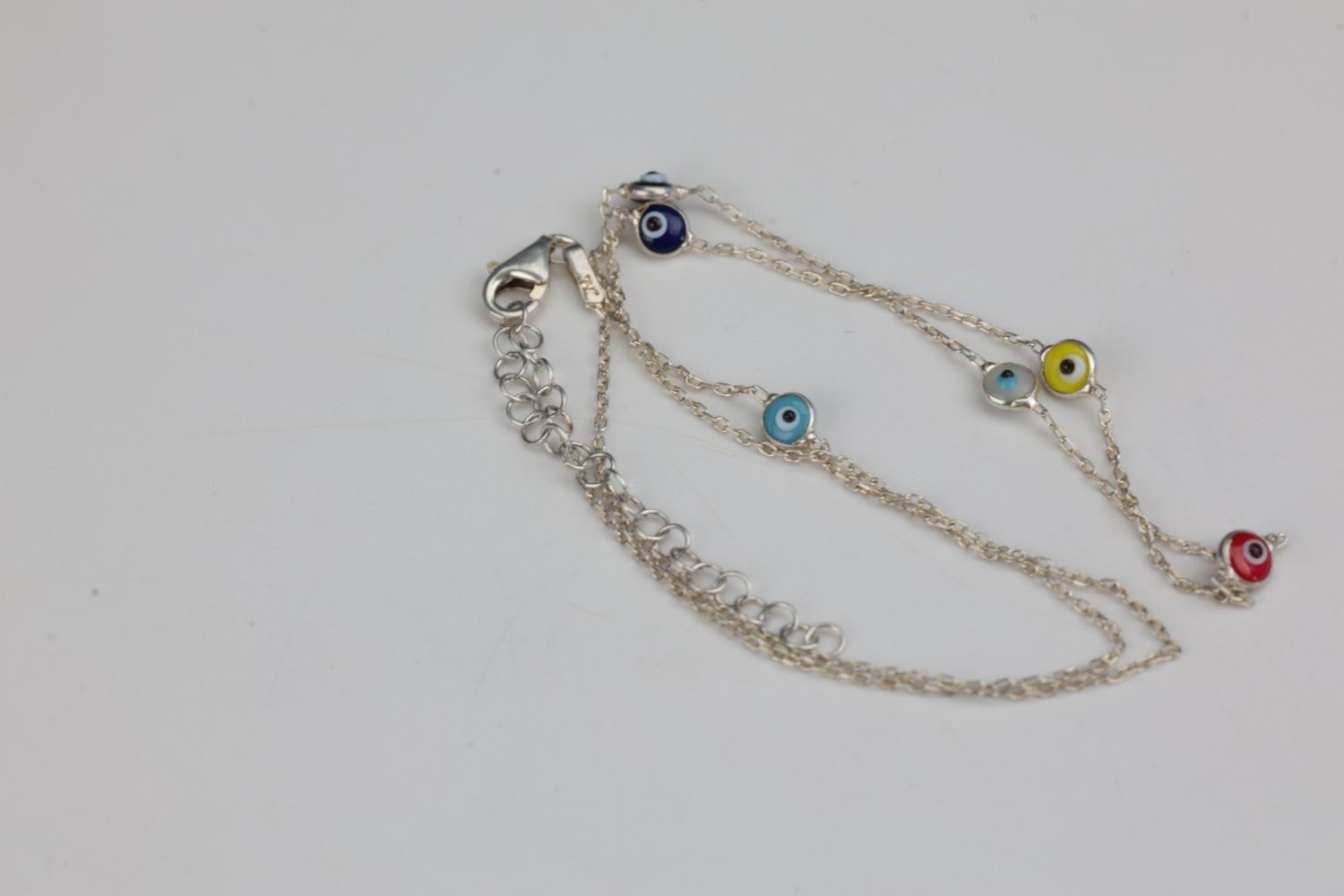 Sterling Silver Multicolor Enamel Evil Eye Station Necklace 925 14 Inch