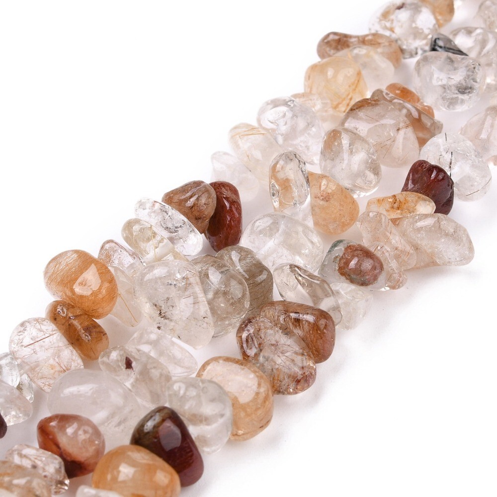 Natural Rutilated Quartz Chips Bead Strands, about 5~10mmx5~14mm, hole-1mm, 32″