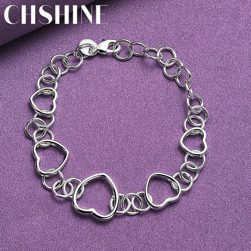 CHSHINE 925 Sterling Silver Heart Chain Bracelet Fashion High Quality Jewelry