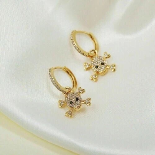 Round Simulated Diamond Halloween Drop Clip On Earring In 14K Yellow Gold Plated