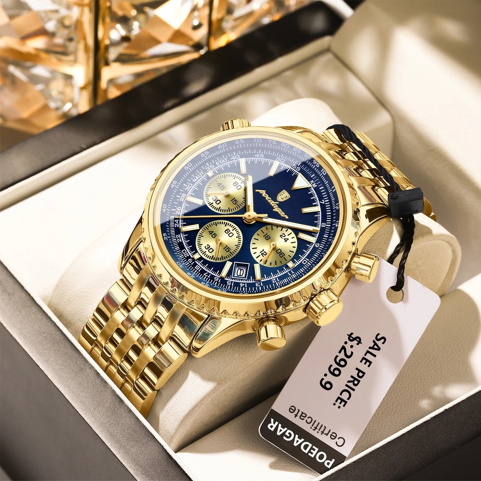 POEDAGAR Luxury Watches For Men Date Chronograph Stainless Steel Man Watch Water