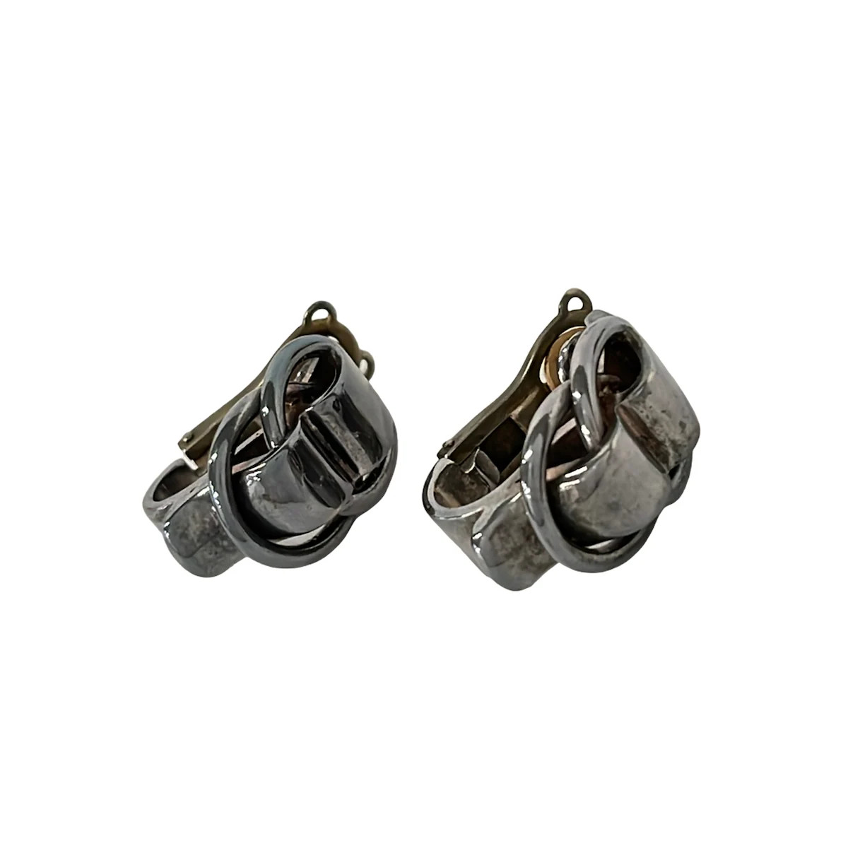 HERMES Deux Anneaux Silver Hardware None Clip On Earrings