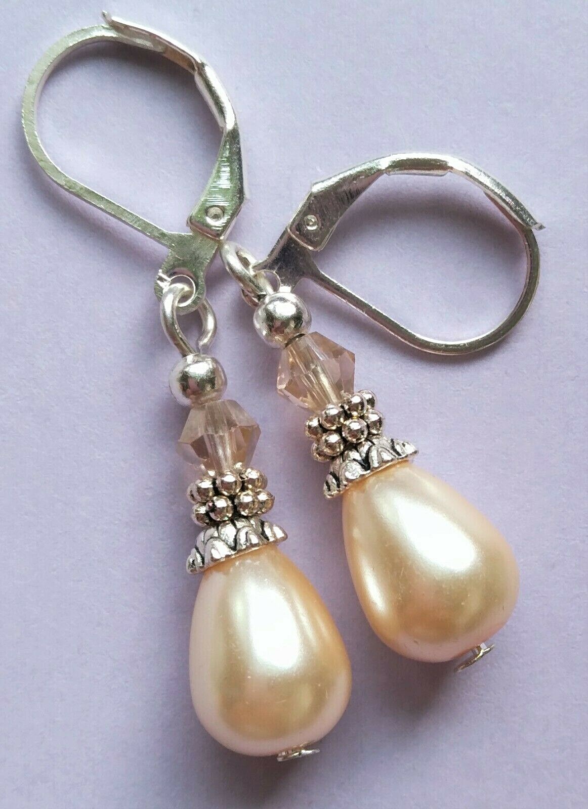 GLASS PEARL TEAR DROPS Lever back handcrafted YOU CHOOSE xx