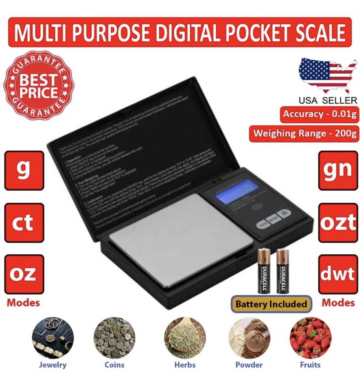Digital Pocket Scale 500g x 0.1g Jewelry Gold Silver Coin gram/dtw/oz/gn Battery