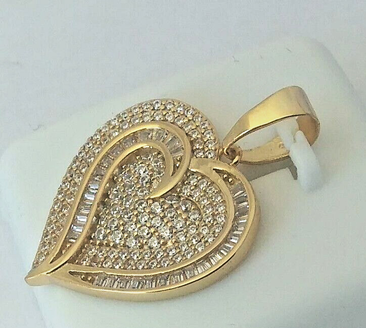 30x21mm 925 STERLING SILVER MICRO-PAVE CZ HEART PENDANT GOLD PLATED