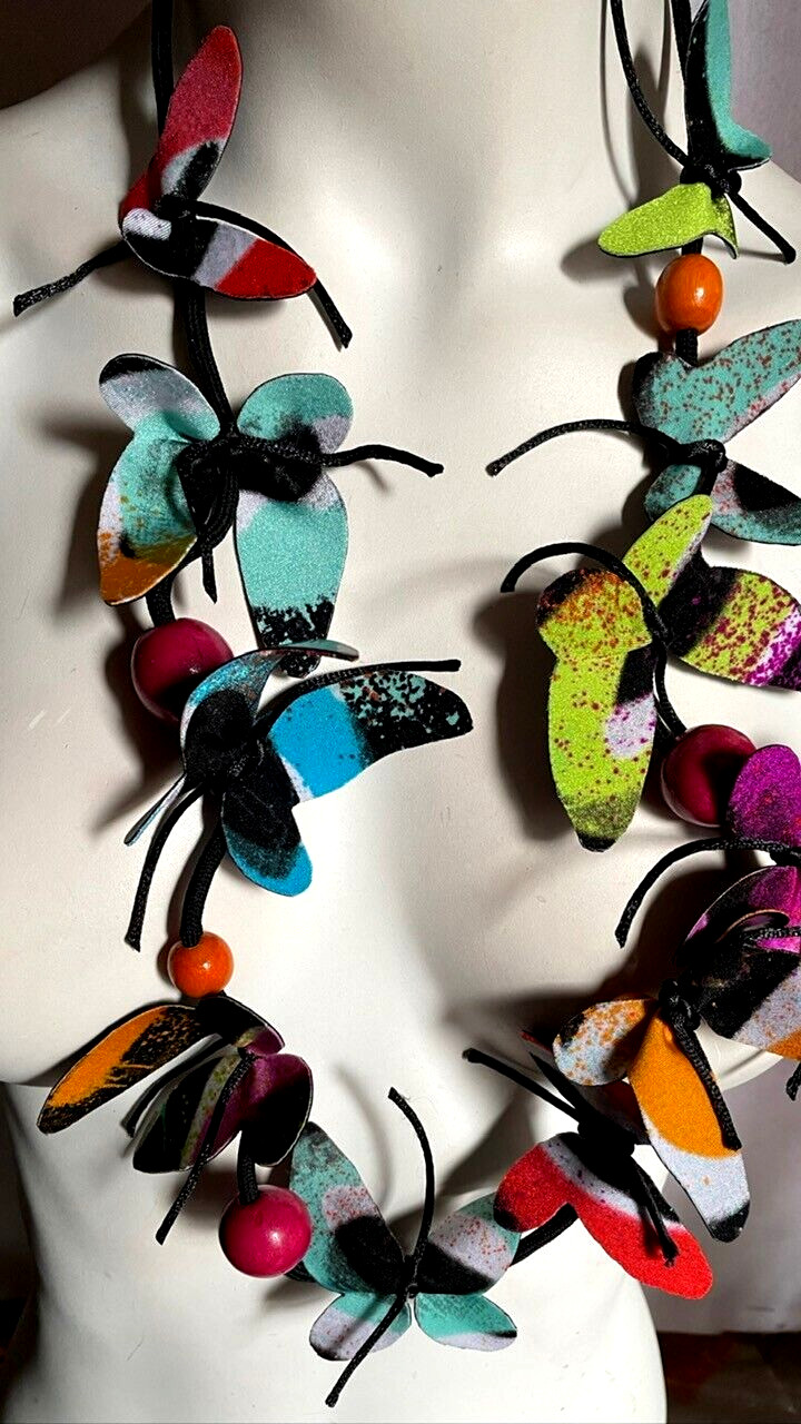 Nita Angeletti OOAK Art To Wear Multi-Color Butterfly Statement Necklace