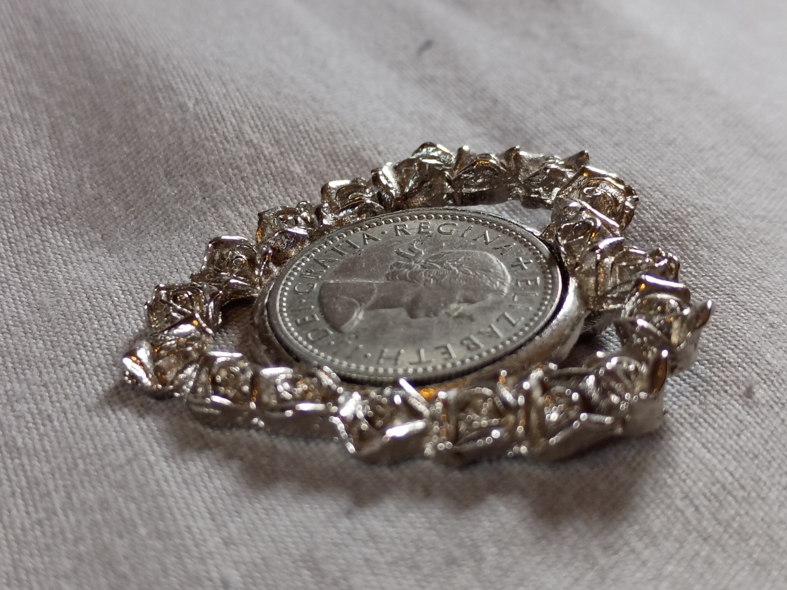 Vintage 1961 Great Britain Six Pence Coin Heart Pendant.