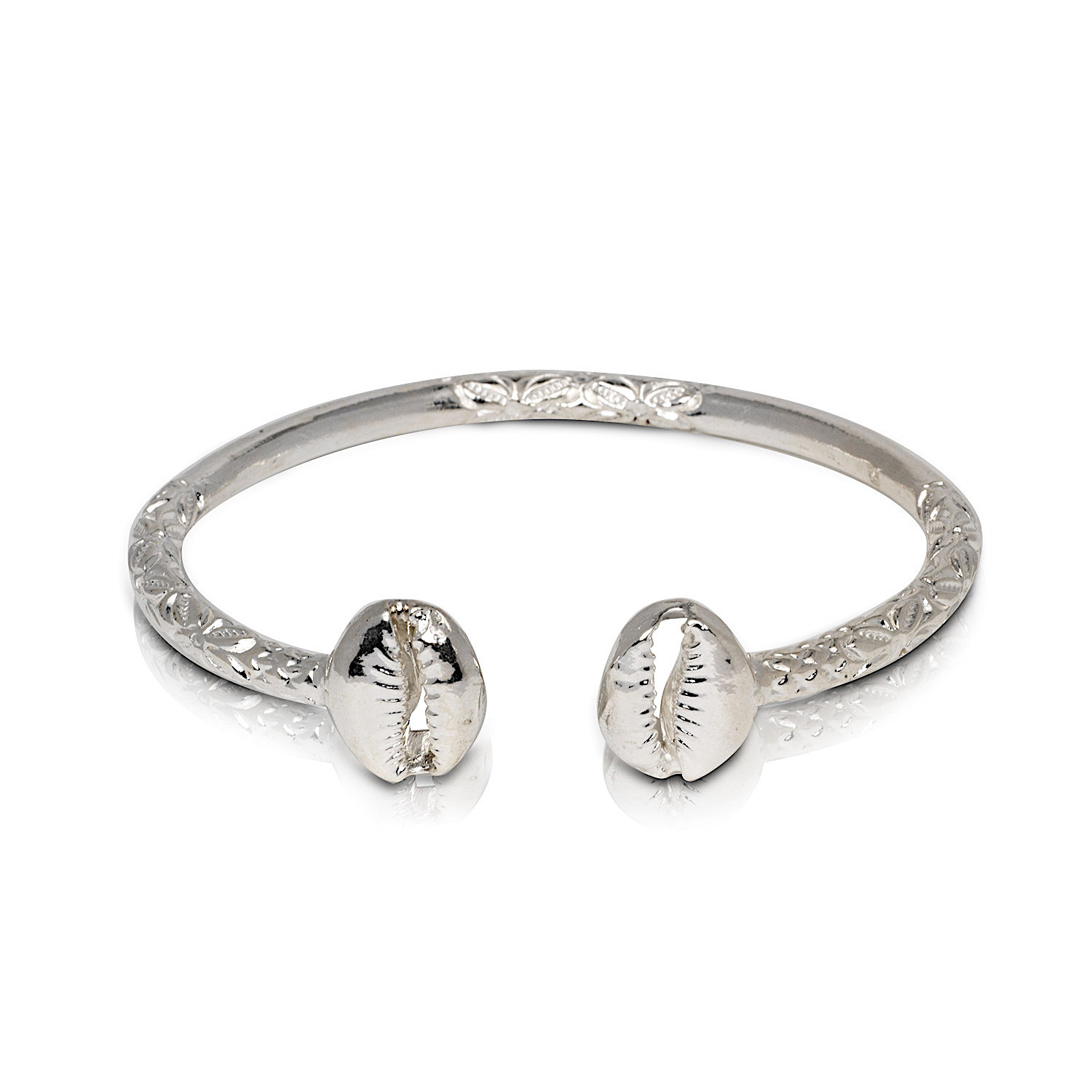 Solid .925 Sterling Silver Cowrie Shell Bangle (Made in USA)