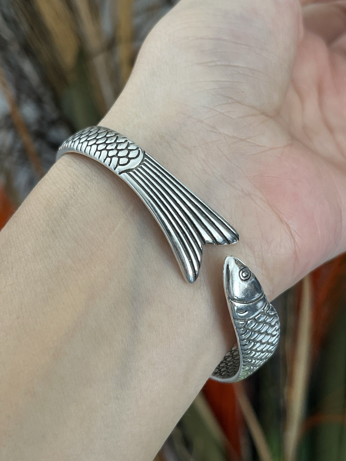 Unisex S925 Silver single fish cuff Bracelet