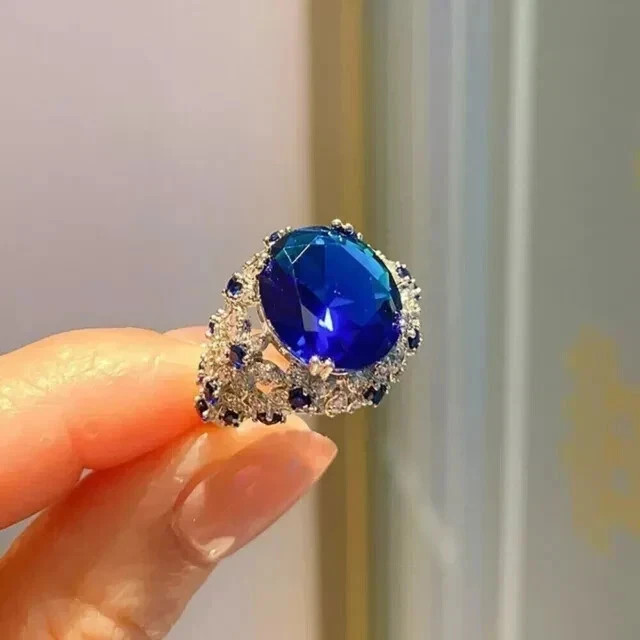 2.60 Ct Oval Cut Natural Sapphire Diamond Wedding Ring 14K White Gold Size 8