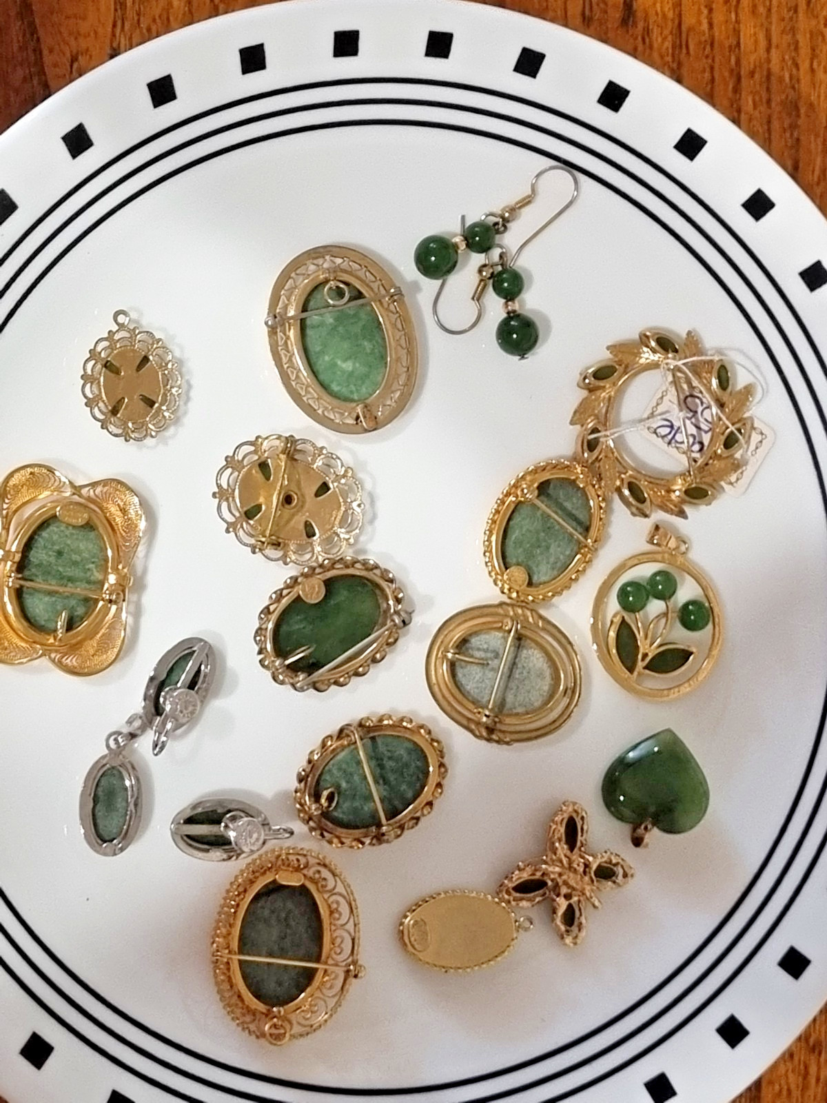 Vintage Genuine Jade 12K Gold Filled Brooch Pendant Lot 1950s USA see Video 74gm