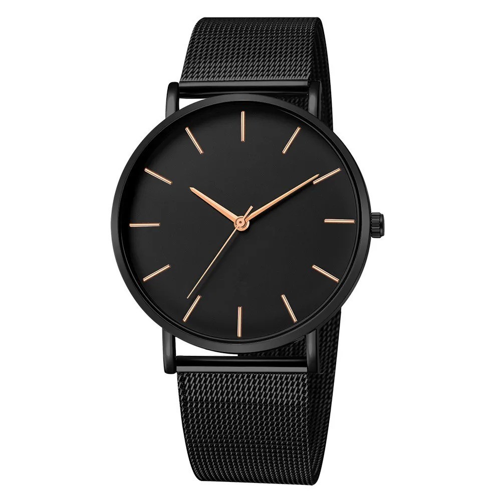 Mens Ultra Thin Quartz Watch Minimalist Stainless Steel Mesh Strap Business Watc