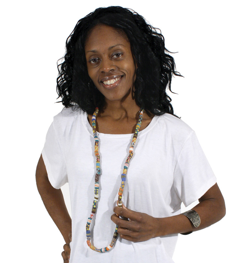 Ghana African Trade Bead Long Necklace 43″ long (Multi-Colored)