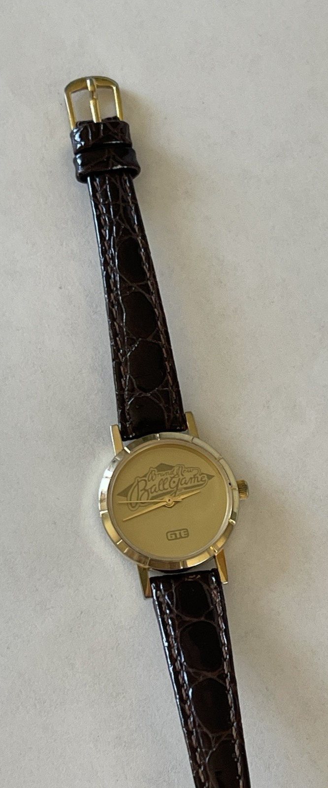 Vintage Woman’s GTE Award Watch Brown Leather Band Brand New Ball Game Gold
