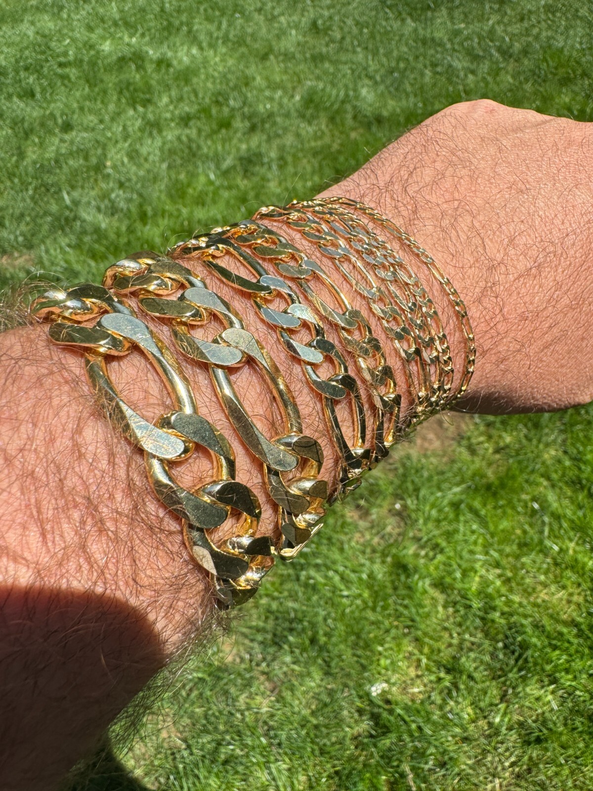 14k Gold Plated Solid 925 Sterling Silver Figaro Chain Bracelet ITALY 2.5-10mm
