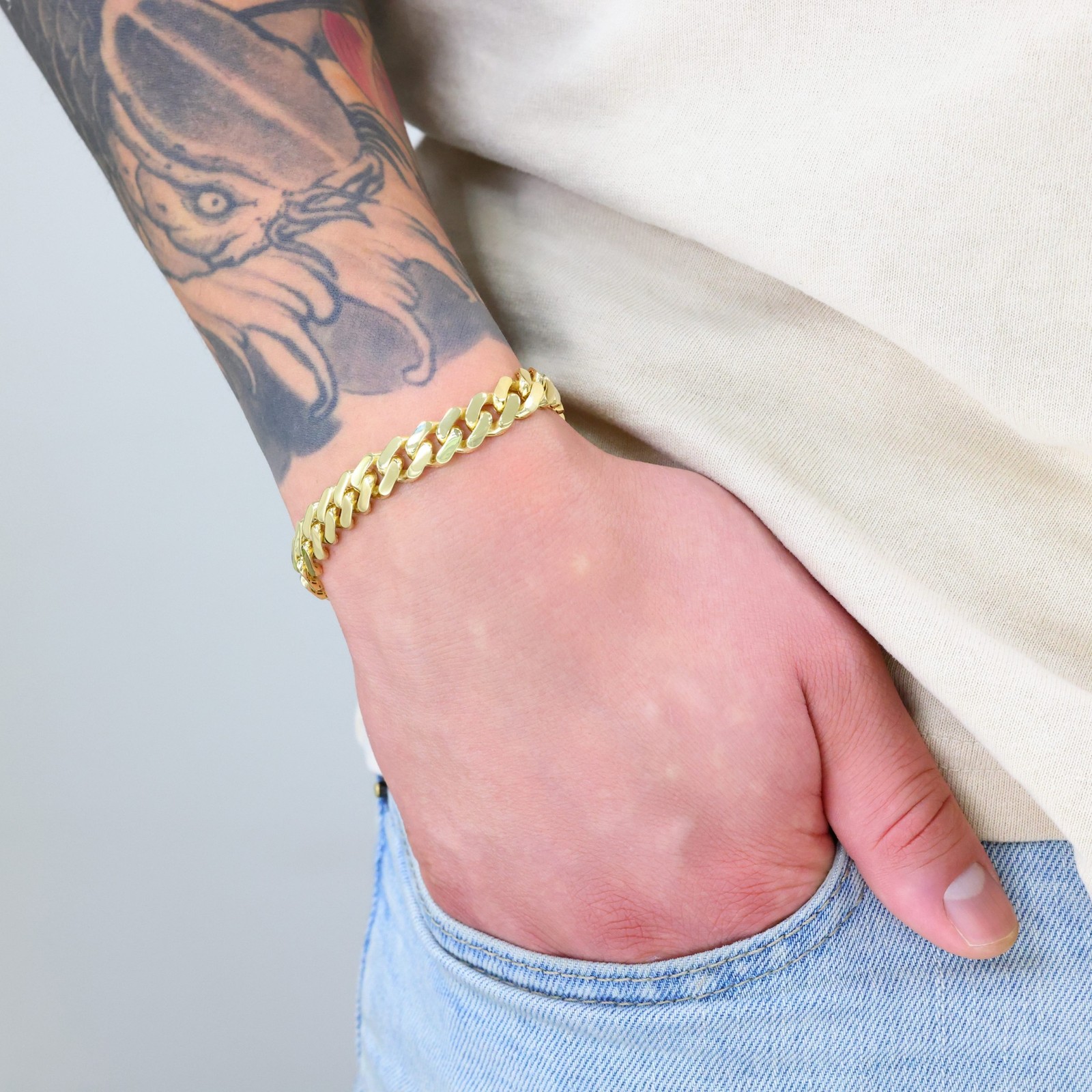 10K Yellow Gold Miami Cuban 9mm Monaco Chain Bracelet Mens Womens 6″ 7″ 8″ 9″