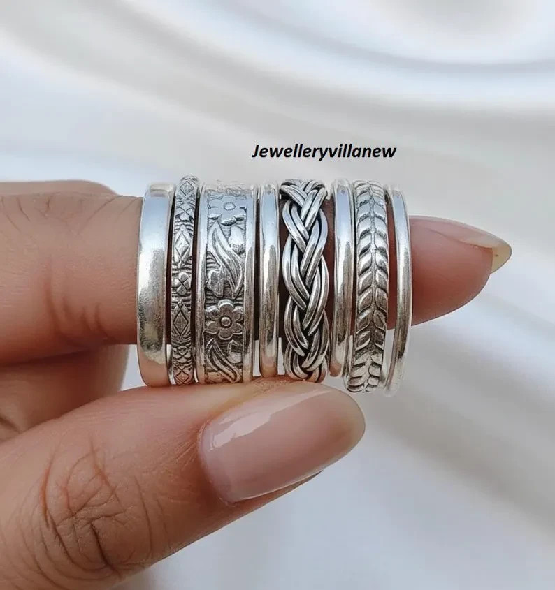 Handmade 8 Set OF Stacking Silver Ring, 925 Sterling Silver, Dainty Silver Ring,