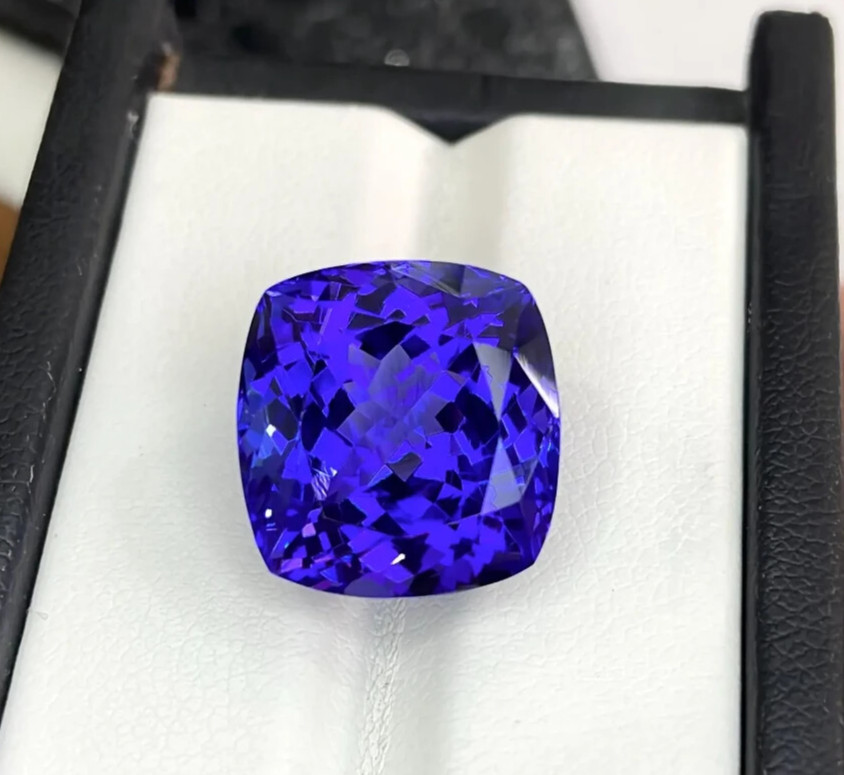 AAA 15.60 Ct+ Rare Natural Blue Tanzanite Certified Loose Cushion Cut Gemstone