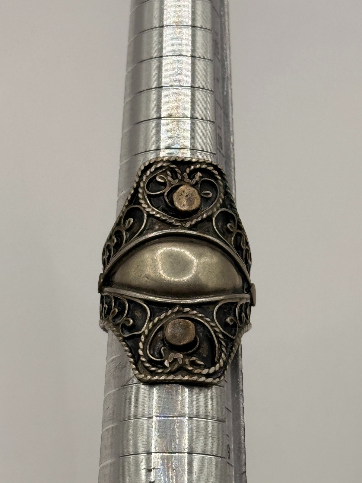 Moroccan Berber Tribal Statement Ring engraving Inlay Large Ethnic VTG Jewelry