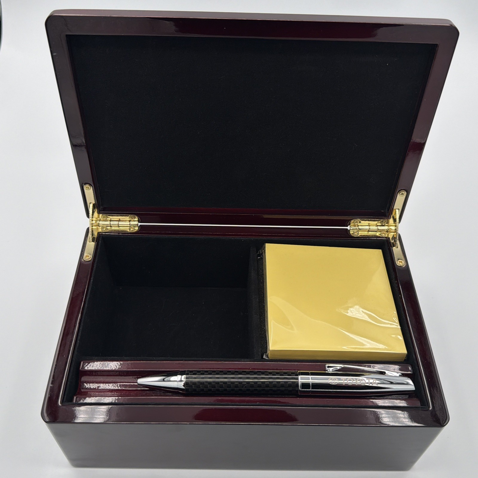 Toyota Rosewood Valet Desk Box Carbon Fiber Pen Sticky Notes Piano Finish
