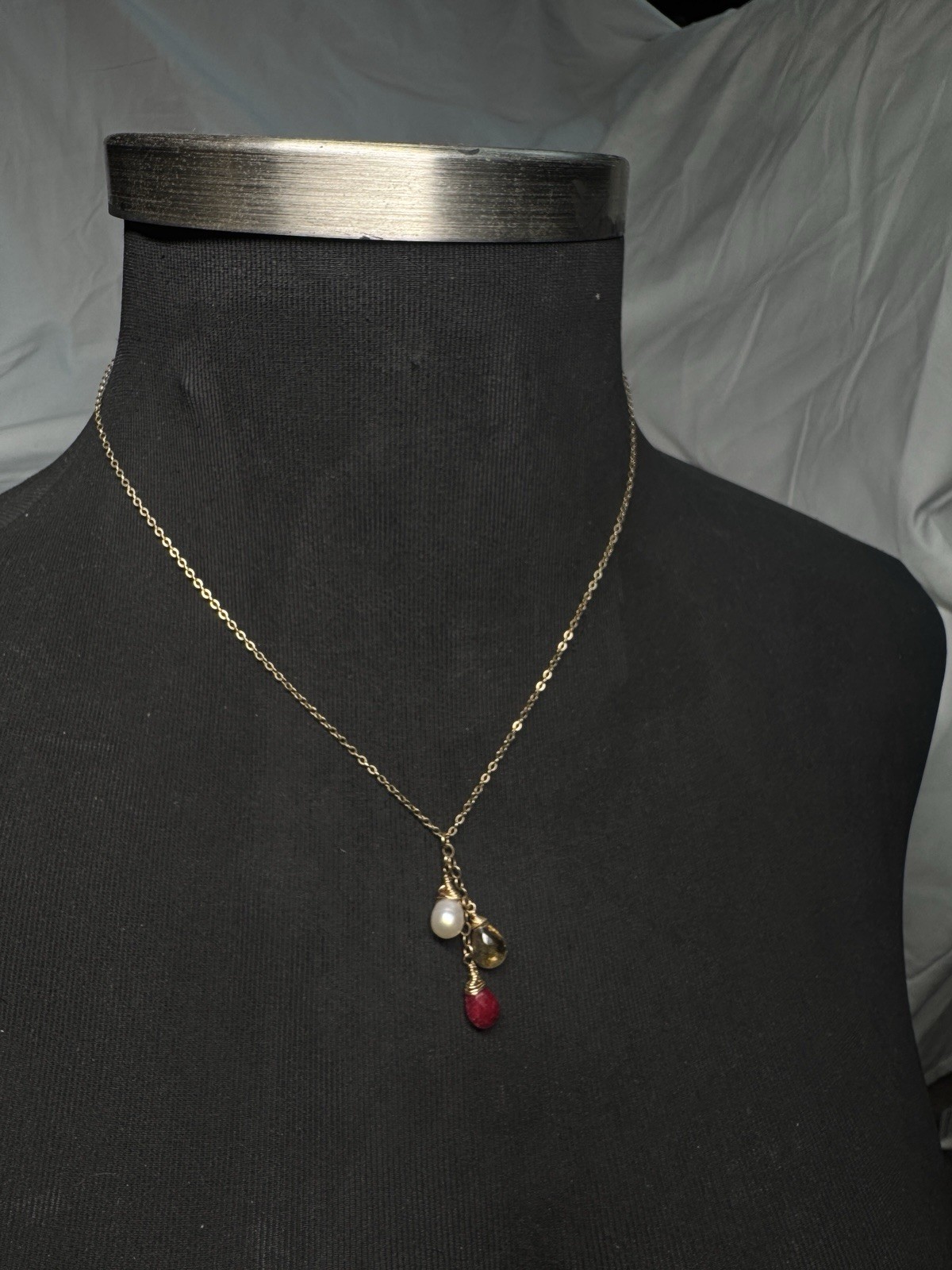 1/20 14K Gold Filled Ruby Citrine Pearl Drop Necklace Genuine Gemstones