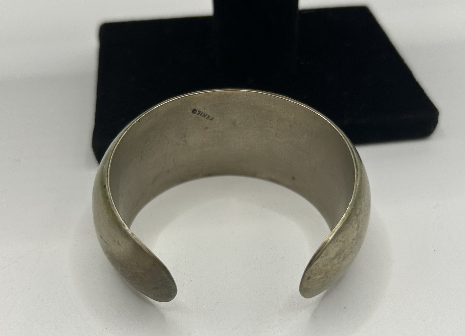 Vintage Mexico Modernist Wide Cuff Bracelet Silver Tone 33g
