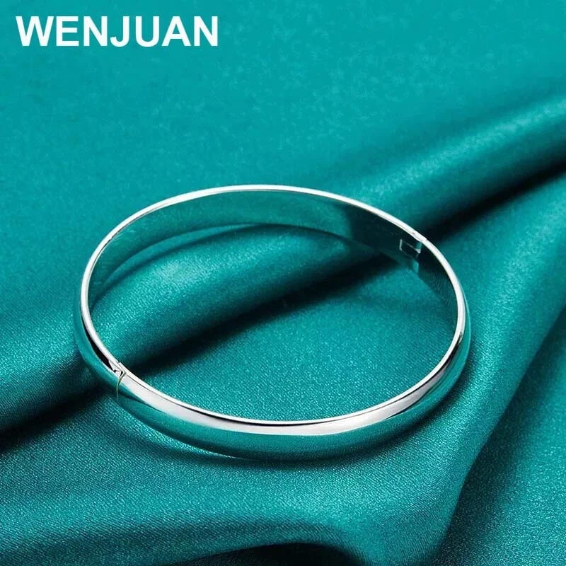 925 Sterling Silver 8MM/10MM Smooth Cuff Bangle Bracelet Women Fashion Jewelry