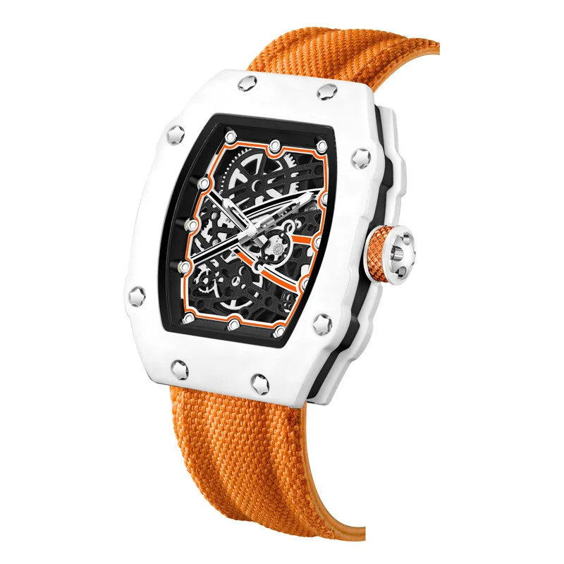 Ultra Thin Quartz Watch Men’s Tonneau Luminous Waterproof Nylon Strap 22cm