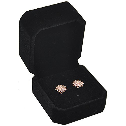 Set of 2 Unit Classic Velvet Couple Ring Box Black Box for Ring Or Earring