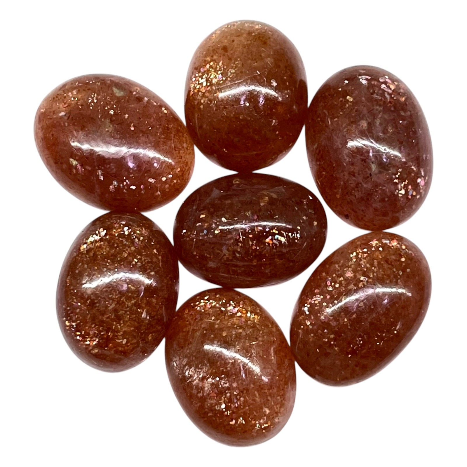 7 Pcs Natural Sunstone 17-19mm Glossy Orange Loose Cabochon Gemstones Lot