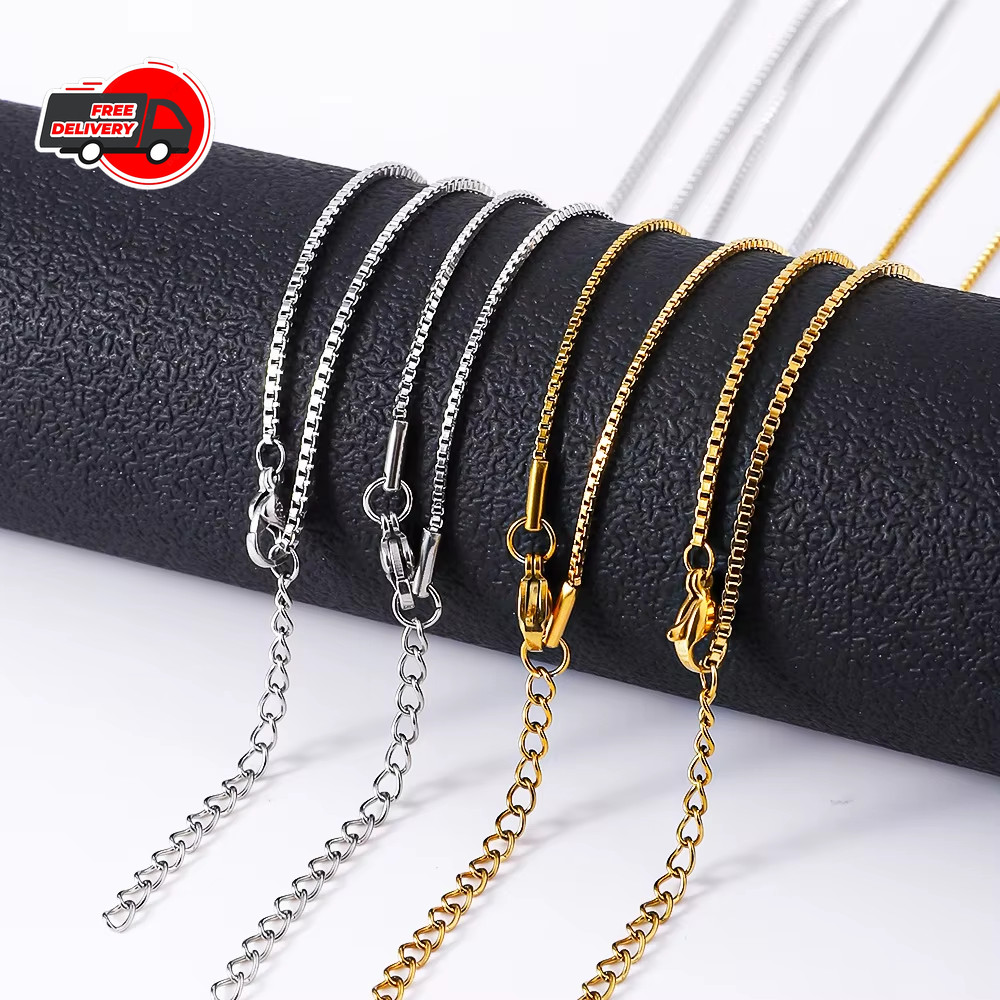 1.2mm Stainless Steel Box Chain Necklace – Gold Color Titanium Steel, Unisex Fas