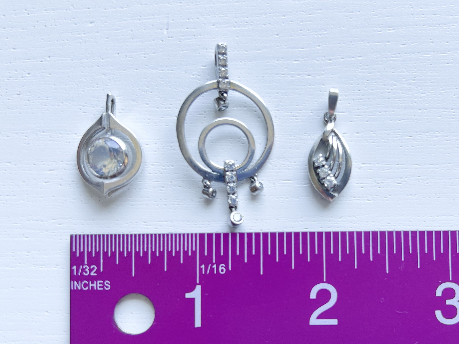 Lot of 3 925/835 Silver Clear Stone Pendants Modern Geometric Abstract