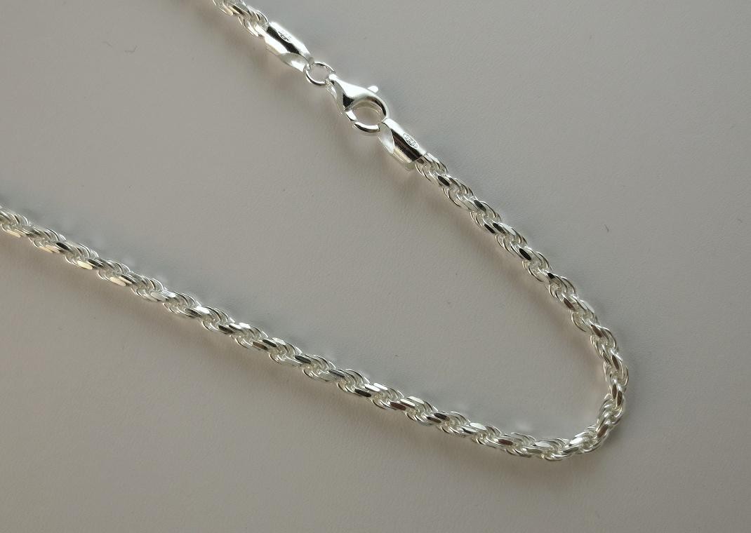 4mm Sterling Silver Diamond Cut Rope Chain. Pure .925 Italian Chain. 16 to 30 in