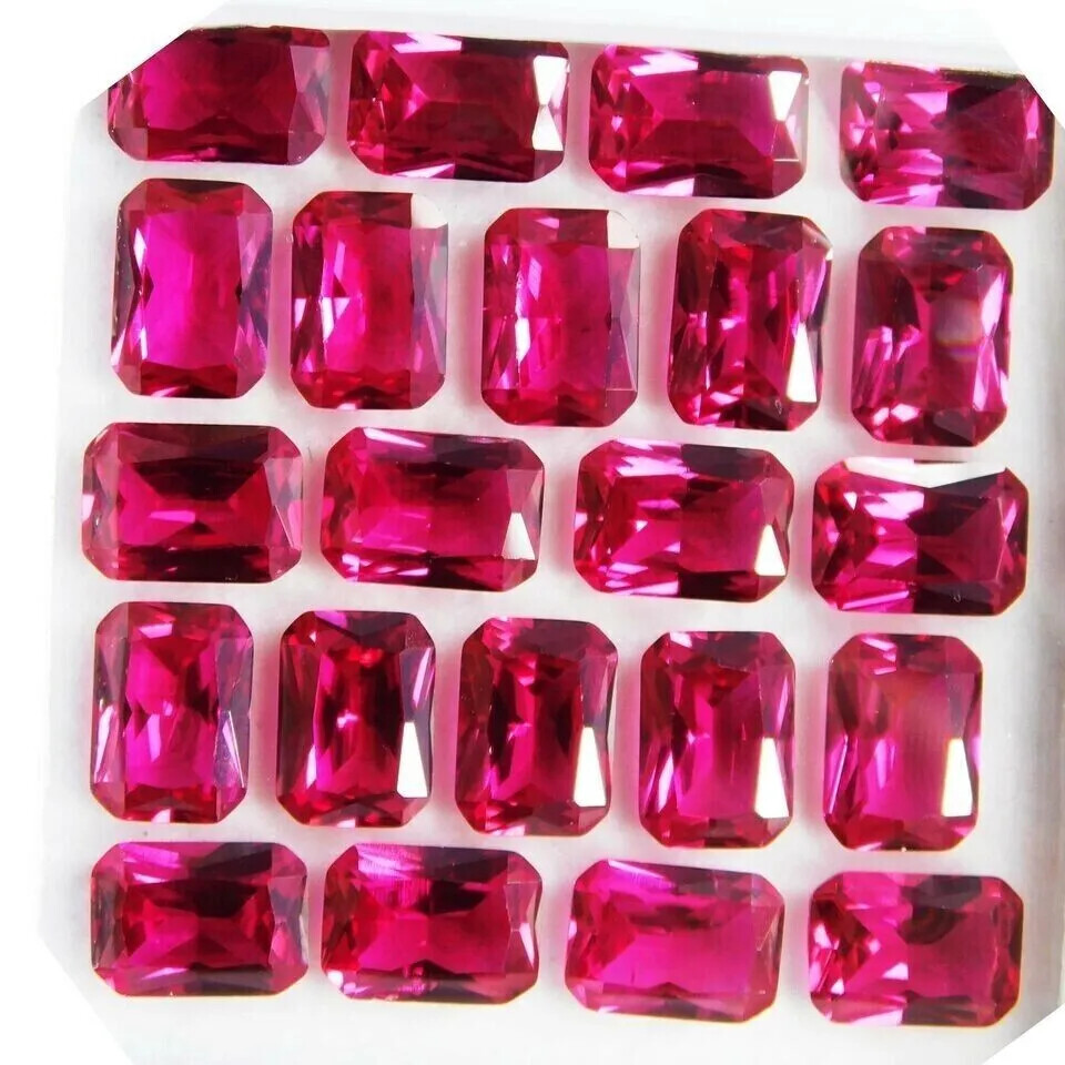 10 PCS Natural Red Ruby Loose Gemstone Certified Emerald Shape Lot