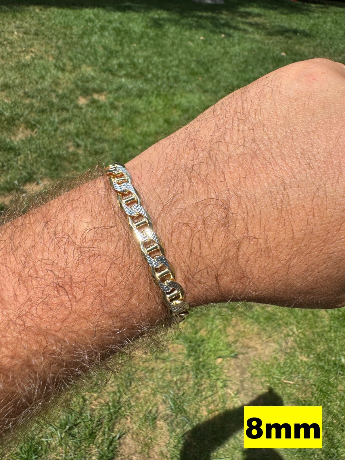 925 Sterling Silver 14k Gold Plated Two Tone Diamond Cut Mariner Link Bracelet