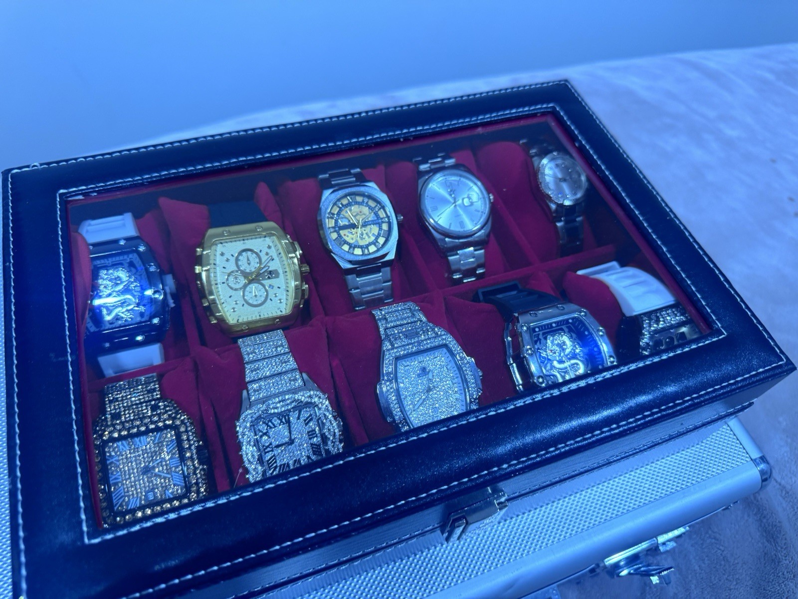 Lot of 10 Assorted Unisex Adult Wristwatches in Display Case