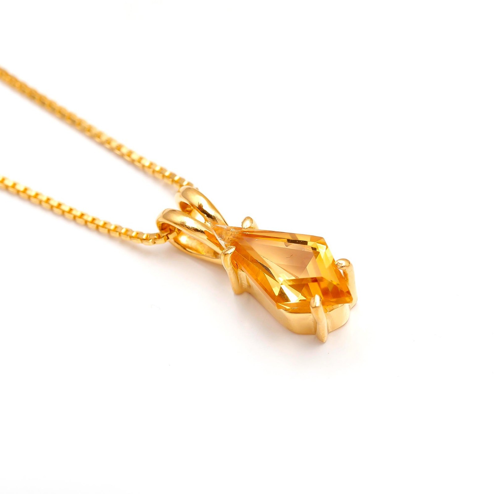 Natural Citrine Quartz Kite Chain Necklace Gold Fill 925 Sterling Silver Jewelry