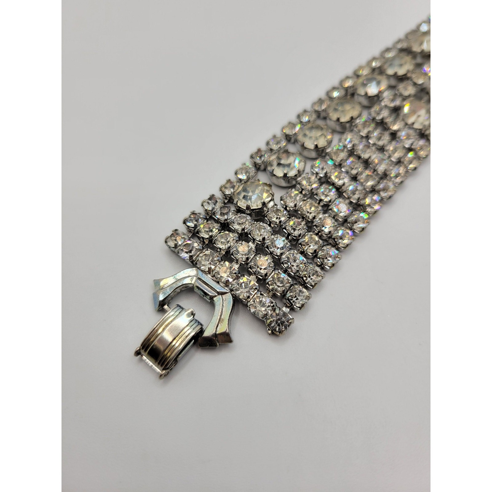 Vintage Weiss Rhinestone Wide Bracelet Rhodium Plated 1950s Mid-Century Glam
