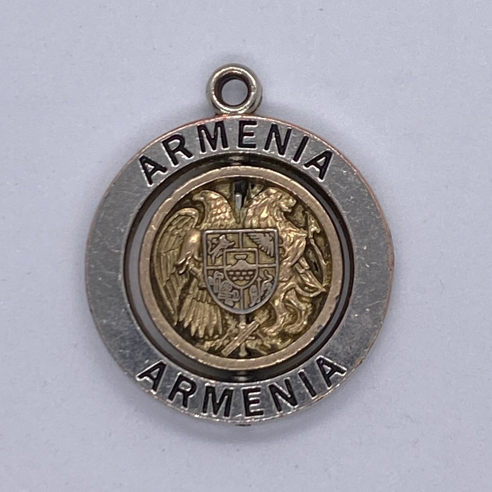 Armenia Crest Spinning Charm Pendant 1-1/4″