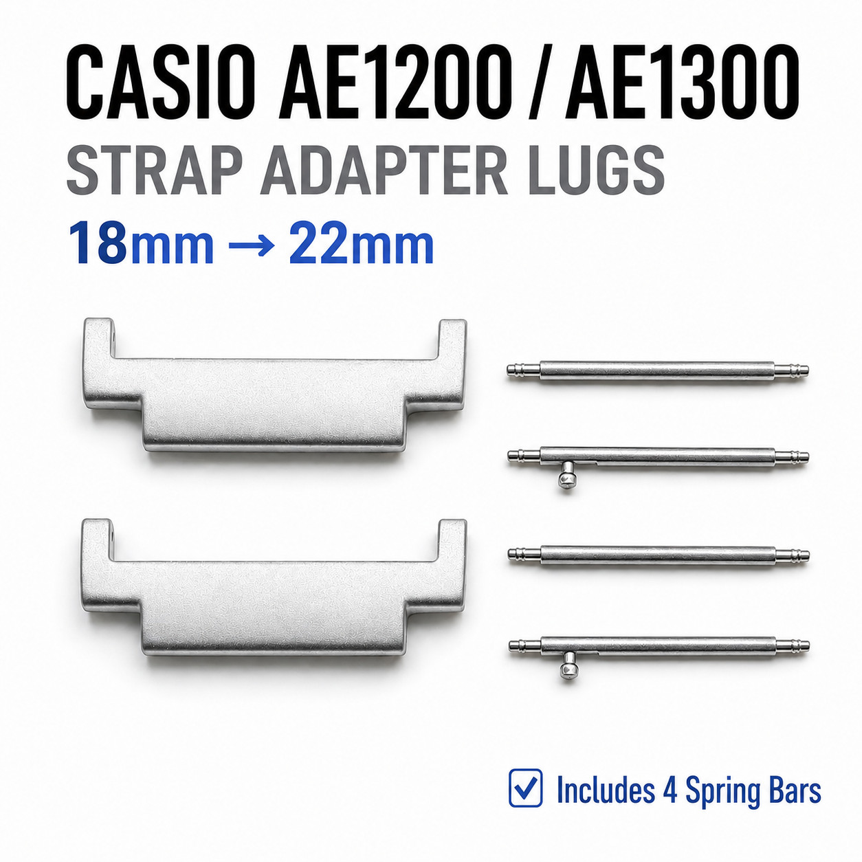 FOR CASIO AE1200 AE1300 WATCH STRAP ADAPTER LUG 18mm TO 22mm METAL