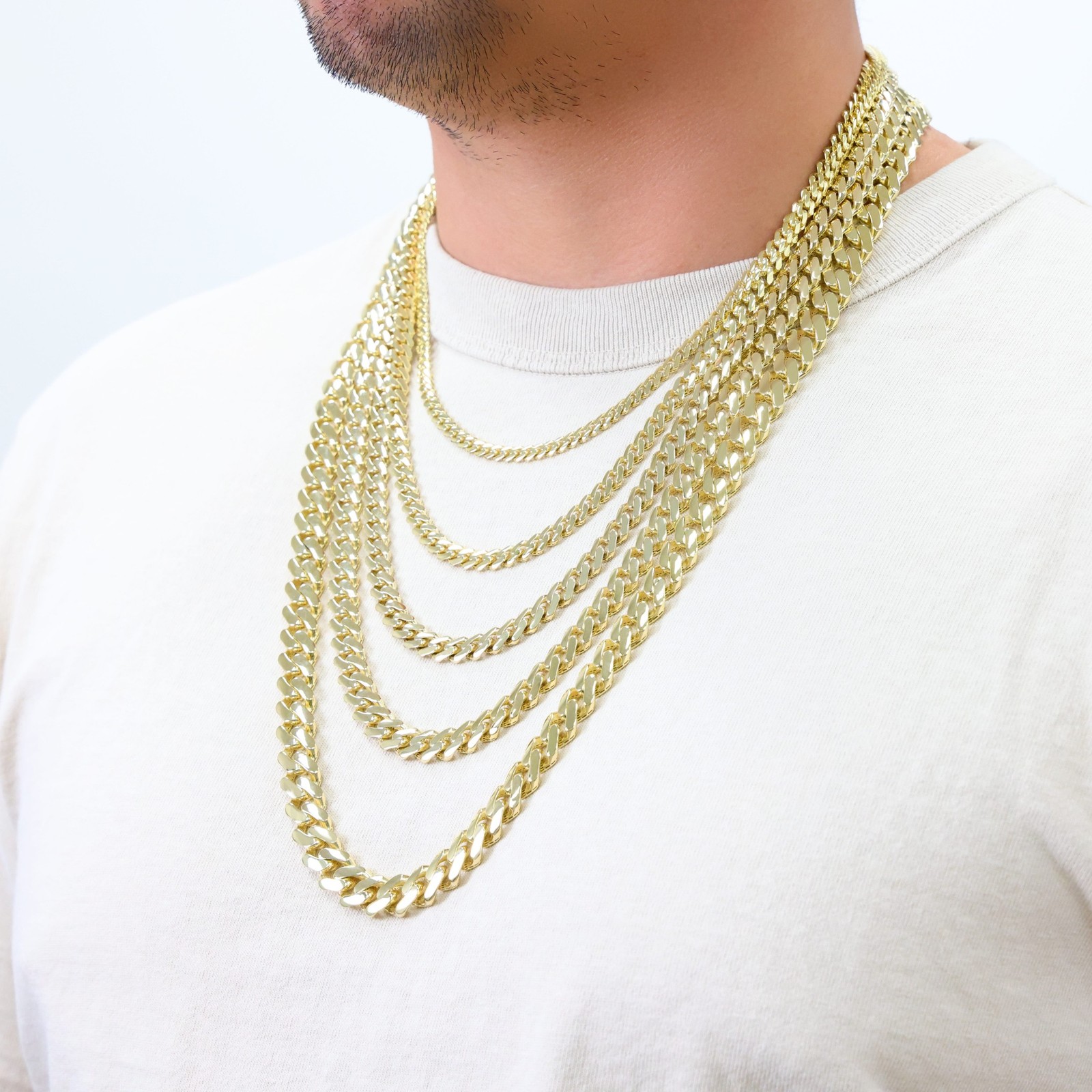 10K Yellow Gold Miami Cuban Royal Monaco Link Chain Necklace 5mm-20mm, 16″- 30″