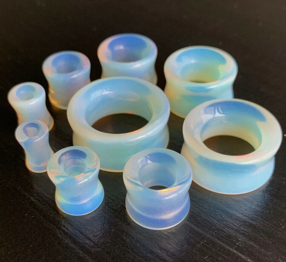 PAIR Opalite Tunnels Double Flare Plugs Earlets Gauges Opalescent Stone
