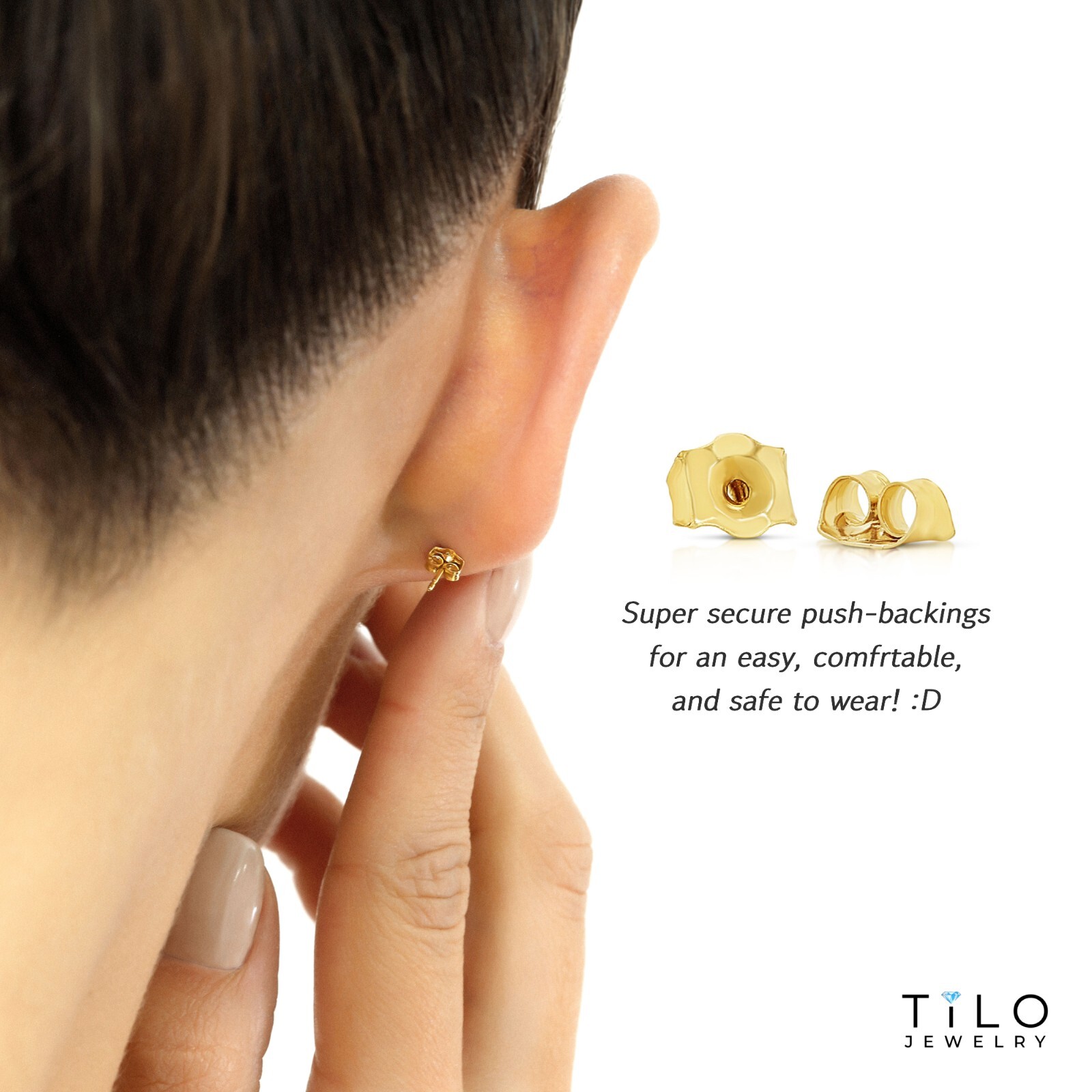 14K Yellow Gold Round Ball Bead Sleeper Studs Earrings Push-back 3mm-8mm