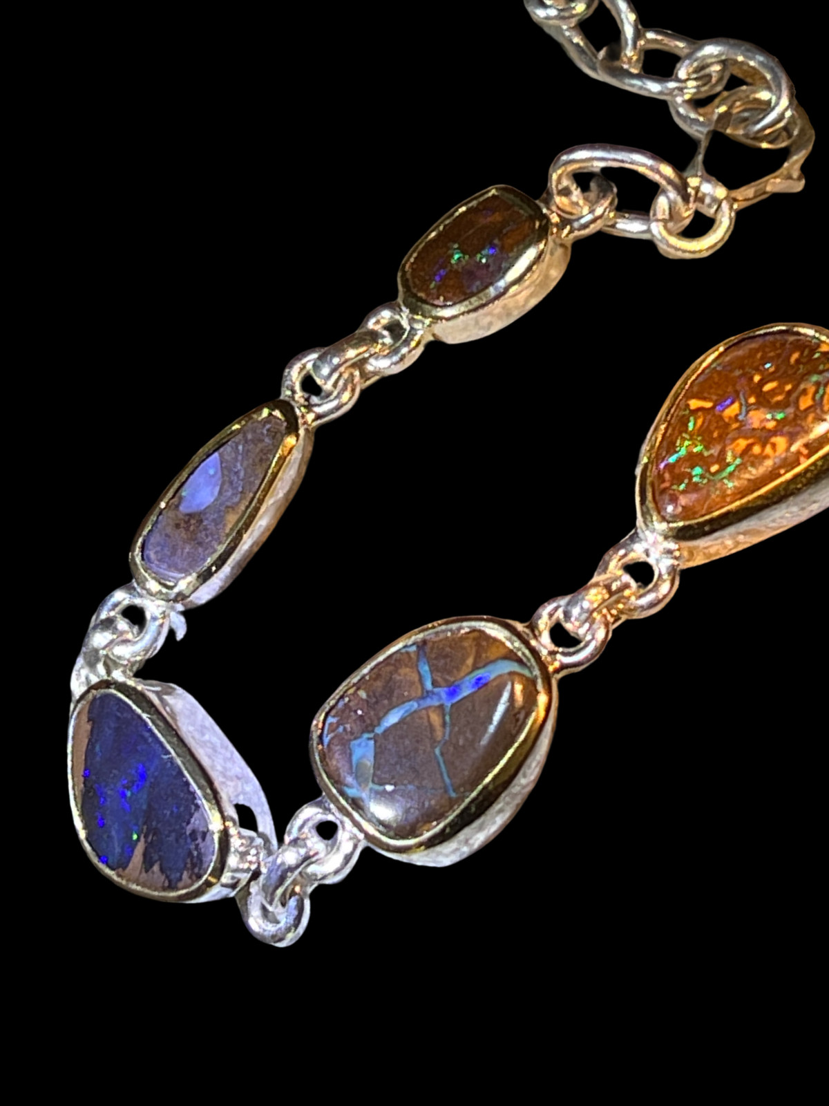 9 Boulder Opals in 18Kt Gold Vermeil Setting Link Bracelet